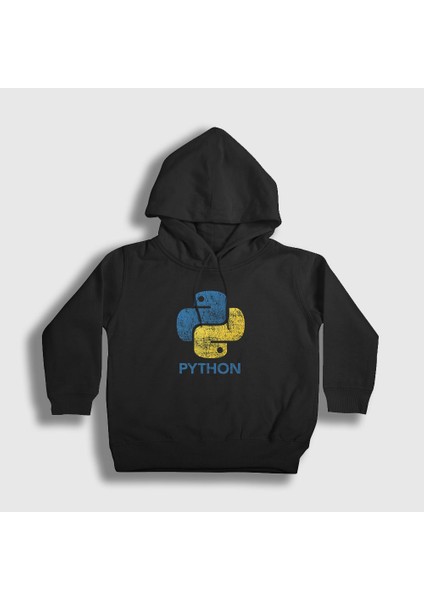 Unisex Çocuk Siyah Logo V2 Python Developer Yazılımcı Kapüşonlu Sweatshirt