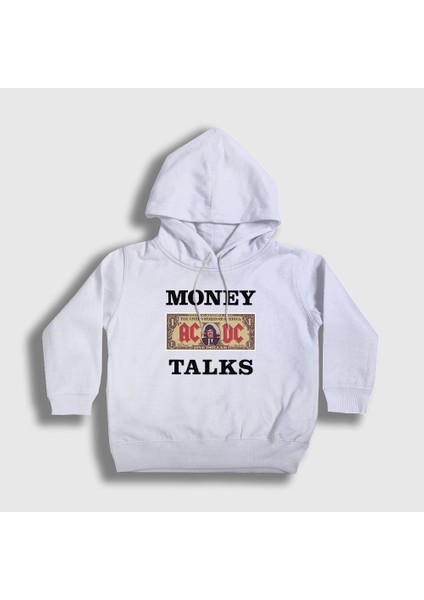 Unisex Çocuk Beyaz Money Talks Ac/dc Kapüşonlu Sweatshirt