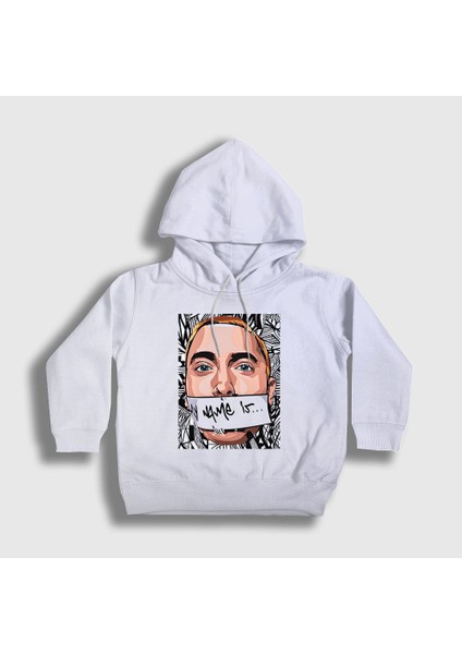 Unisex Çocuk Beyaz My Name Is Eminem Kapüşonlu Sweatshirt