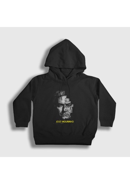 Unisex Çocuk Siyah Silence Jose Mourinho Kapüşonlu Sweatshirt