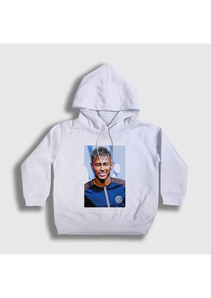 Unisex Çocuk Beyaz Poster Soccer Futbol Neymar Jr Kapüşonlu Sweatshirt