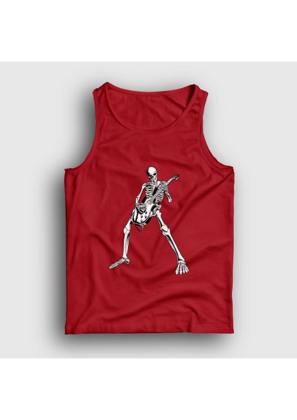 Unisex Kırmızı Skeleton Guitarist Music Rock Atlet