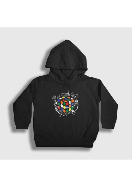 Unisex Çocuk Siyah Solving Rubiks Cube Rubik Kupu Kapüşonlu Sweatshirt