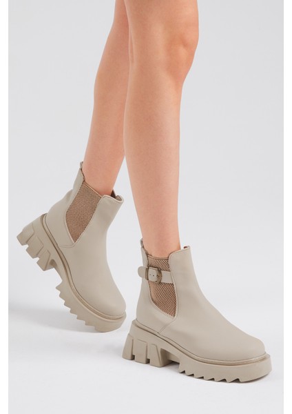 Kadın Krem Cilt Lastikli Bot Kaymaz Taban ve Rahat Kalıp Özellikleriyle fırsatları