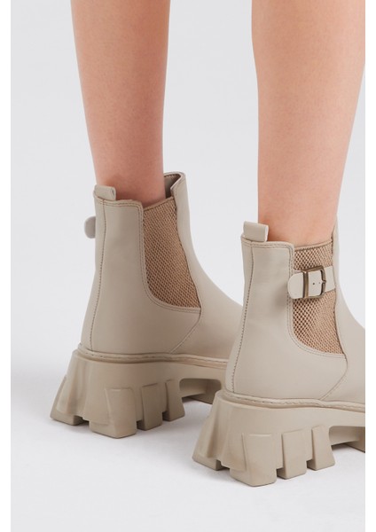 Kadın Krem Cilt Lastikli Bot Kaymaz Taban ve Rahat Kalıp Özellikleriyle indirimleri