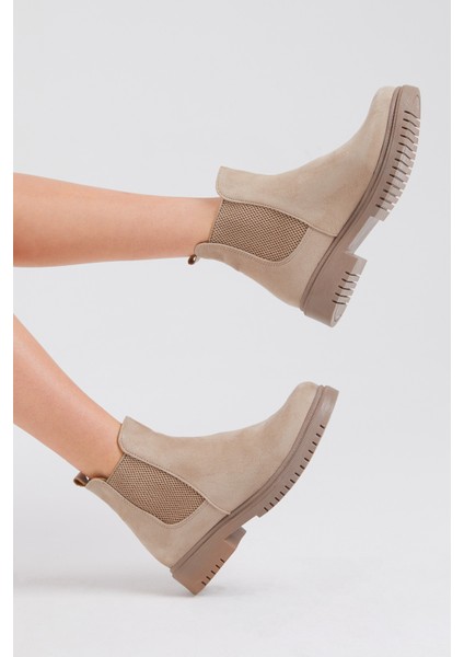 Kadın Krem Süet Lastikli Rahat Kalıp Bot modelleri