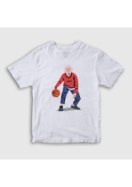 Unisex Çocuk Beyaz Basketball Basketbol Albert Einstein T-Shirt