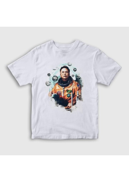 Unisex Çocuk Beyaz Astronaut Science Elon Musk T-Shirt