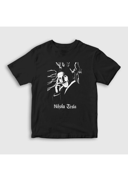 Unisex Çocuk Siyah Electric Current Scientist Nikola Tesla T-Shirt