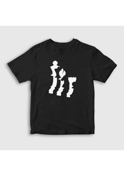 Unisex Çocuk Siyah Pieces Chess Satranç T-Shirt