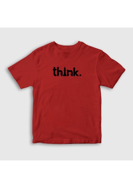 Unisex Çocuk Kırmızı Think Chess Satranç T-Shirt