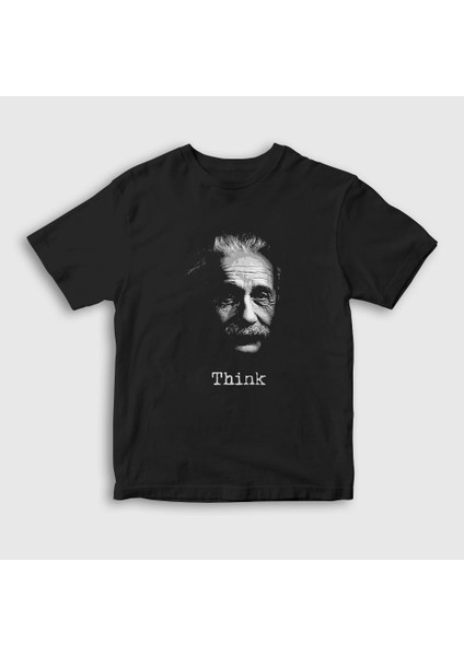 Unisex Çocuk Siyah Think Scientist Albert Einstein T-Shirt