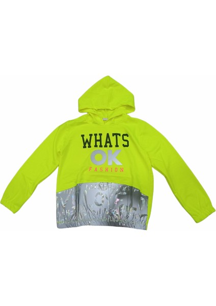 Kız Çocuk Reflektörlü Whats Yazı Desenli Kapüşonlu Sweatshirt
