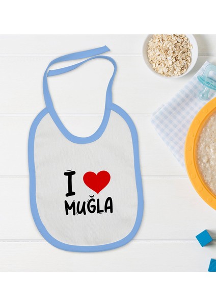 Kids I Love Muğla Tasarımlı Mavi Bebek Mama Önlüğü - Model 1