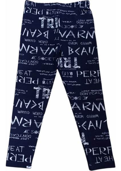 Kız Çocuk Yazı Desenli Şardonlu Tayt