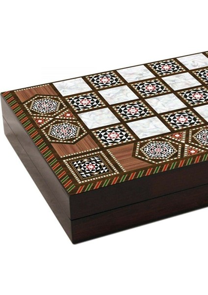 Ahşap Pullu Tavla Masif Sedef Tavla Ahşap Pullu Sedef Tavla 50*50 cm Büyük Boy 45541