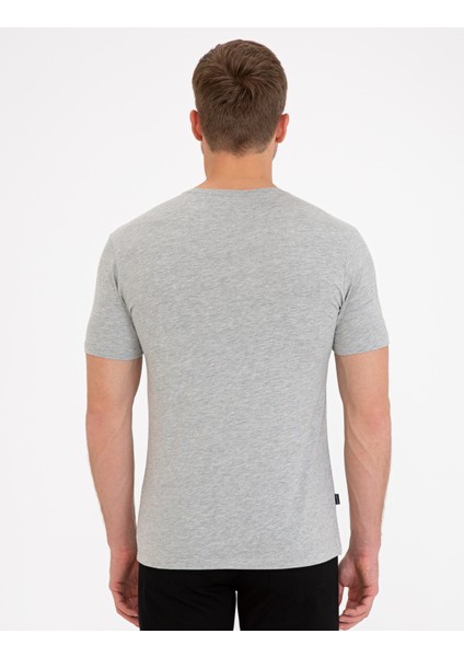 Açık Gri Melanj Slim Fit Bisiklet Yaka Basic T-Shirt fırsatları