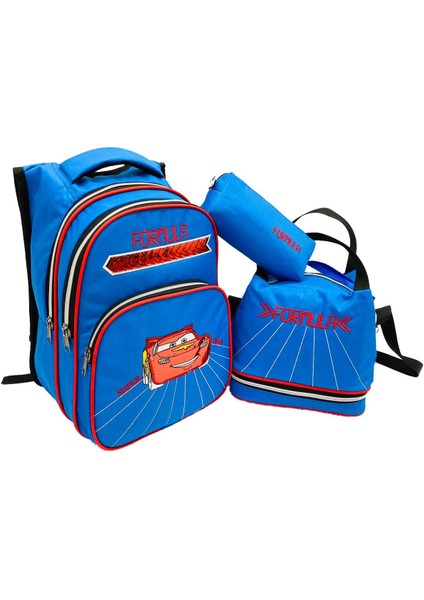 Ilkokul Sırt Çantası Beslenme Çantası ve Kalemlik Seti Formula Mavi