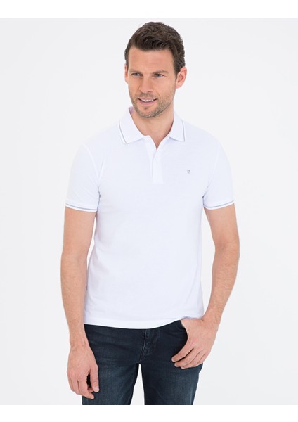 Beyaz Slim Fit Basic Polo Yaka T-Shirt