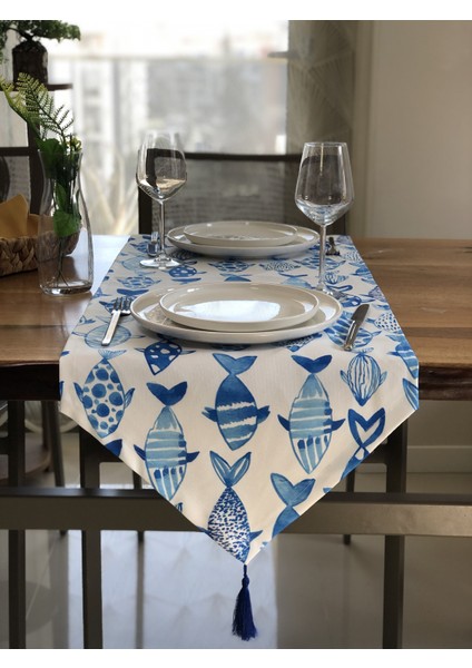 Balıklar Desenli Runner Örtü