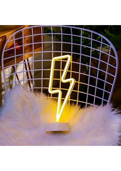 Dekoratif Şimşek Şeklinde Pilli Neon LED Lamba Süs Masa Lambası