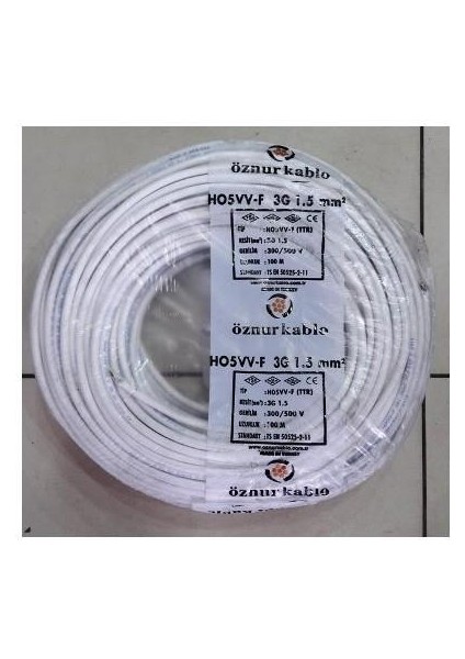 3x1,5 Ttr Kablo Beyaz 100Mt