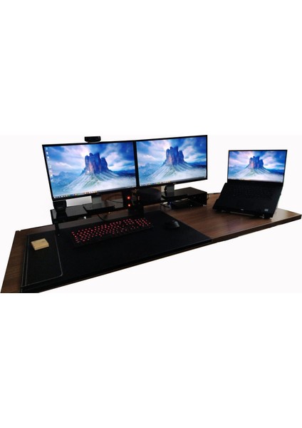 Geniş Ayaklı Ekranlar Için 8 cm Yükseklikte Stand Siyah 60 cm x 26 cm Üst Tablalı