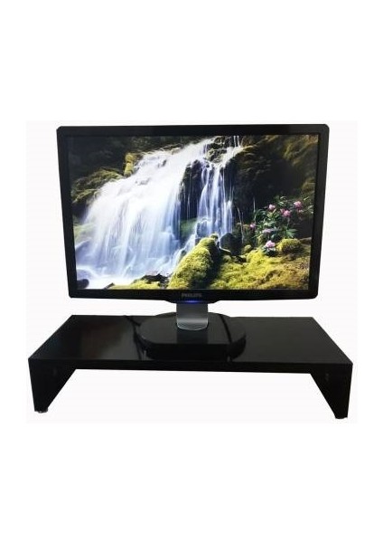 Geniş Ayaklı Ekranlar Için 8 cm Yükseklikte Stand Siyah 60 cm x 26 cm Üst Tablalı