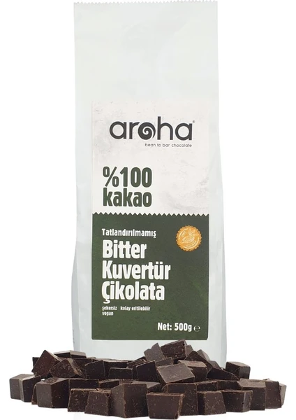 Bitter Tatlandırılmamış Şekersiz Glutensiz Vegan Çikolata Kuvertürü 500 gr