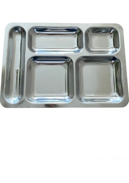 10 Adet Paslanmaz Krom Metal Tabldot Servis Tabağı 5 Gözlü