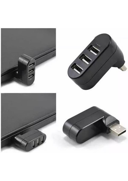 3 Port 180 Derece Dönebilen Dirsek USB Hub Çoğaltıcı Çoklayıcı Pc Laptop