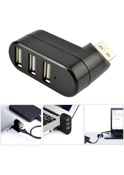 3 Port 180 Derece Dönebilen Dirsek USB Hub Çoğaltıcı Çoklayıcı Pc Laptop