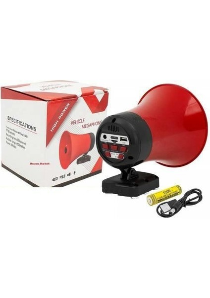 Araç Üstü Mıknatıslı 50 W Hoparlör (Şarjlı-Bluetooth-Usb-Sdkart) Ses Kaydı Yapar Tekrar Eder
