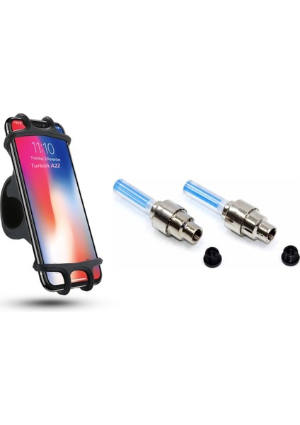 360° Bisiklet Scooter Telefon Tutucu ve Harekete Duyarlı Hareket Sensörlü LED Işıklı 2li Sibop Kapağı
