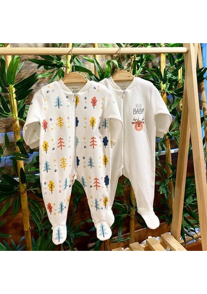 2'li Penye Fermuarlı Bebek Tulum Ağaç Geyik