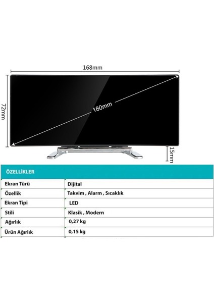 Dijital Aynalı LED Işıklı Dekoratif Masaüstü Alarmlı Kavisli Saat