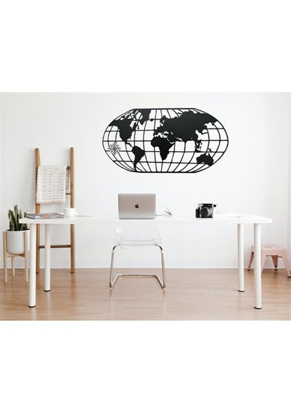 Dekoratif Metal Siyah Elips Dünya Haritası Duvar Tablosu 100X50. fiyatları