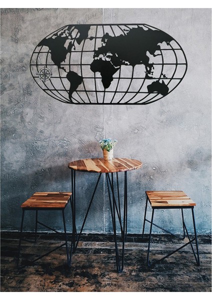 Dekoratif Metal Siyah Elips Dünya Haritası Duvar Tablosu 100X50. fırsatları