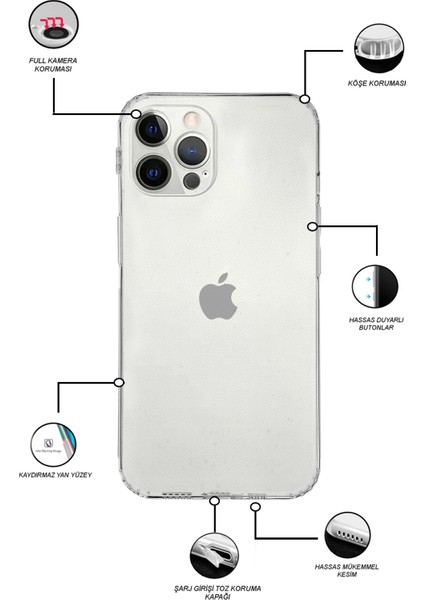 Apple iPhone 12 Pro ile Uyumlu Kapak Kamera Korumalı Tıpalı Şeffaf Silikon ile Uyumlu Kılıf fiyatları