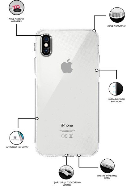 Apple iPhone x ile Uyumlu Kapak Kamera Korumalı Tıpalı Şeffaf Silikon ile Uyumlu Kılıf