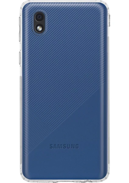 Case World Samsung Galaxy A01 Core ile Uyumlu Kapak Kamera Korumalı Tıpalı Şeffaf Silikon ile Uyumlu Kılıf