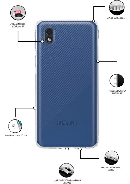 Samsung Galaxy A01 Core ile Uyumlu Kapak Kamera Korumalı Tıpalı Şeffaf Silikon ile Uyumlu Kılıf