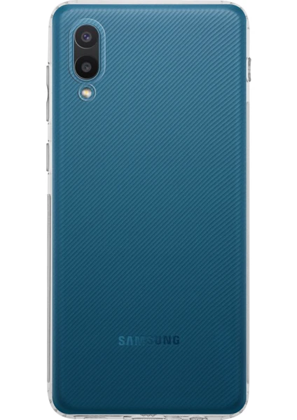 Case World Samsung Galaxy A02 ile Uyumlu Kapak Kamera Korumalı Tıpalı Şeffaf Silikon ile Uyumlu Kılıf