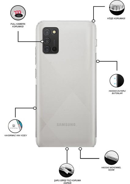 Samsung Galaxy A02S ile Uyumlu Kapak Kamera Korumalı Tıpalı Şeffaf Silikon ile Uyumlu Kılıf