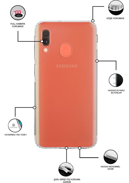 Samsung Galaxy A20E ile Uyumlu Kapak Kamera Korumalı Tıpalı Şeffaf Silikon ile Uyumlu Kılıf