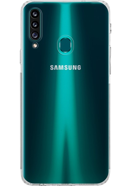 CaseWorld Samsung Galaxy A20S Kapak Kamera Korumalı Tıpalı Şeffaf Silikon Kılıf