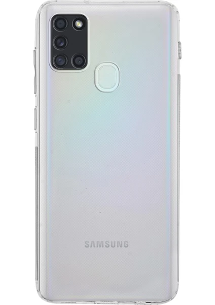 Case World Samsung Galaxy A21S ile Uyumlu Kapak Kamera Korumalı Tıpalı Şeffaf Silikon ile Uyumlu Kılıf