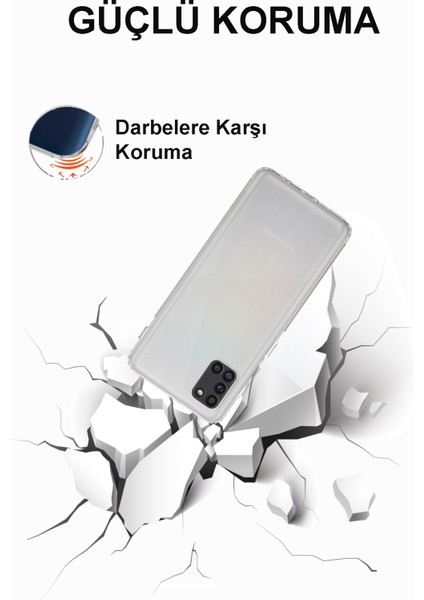 Samsung Galaxy A31 ile Uyumlu Kapak Kamera Korumalı Tıpalı Şeffaf Silikon ile Uyumlu Kılıf