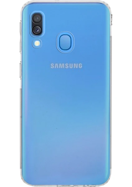 Case World Samsung Galaxy A40 ile Uyumlu Kapak Kamera Korumalı Tıpalı Şeffaf Silikon ile Uyumlu Kılıf