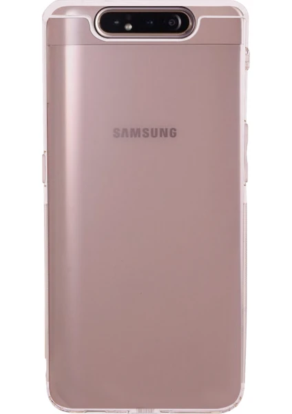 Case World Samsung Galaxy A80 ile Uyumlu Kapak Kamera Korumalı Tıpalı Şeffaf Silikon ile Uyumlu Kılıf